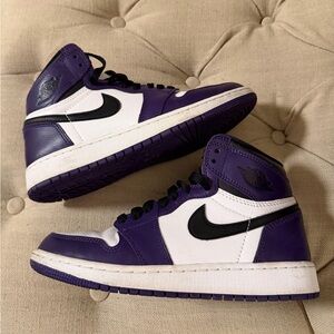 Purple and White High-Top Sneakers